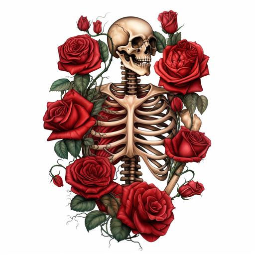red roses and human anatomy, rib cage, floral skeleton