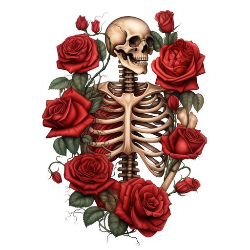 red roses and human anatomy, rib cage, floral skeleton
