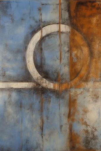 abstract painting abstract blue and brown circle, in the style of dusan djukaric, restrained serenity, faith-inspired art, dark silver and light orange, james abbott mcneill whistler, john piper, industrial paintings --s 50 --v 5.0  --ar 2:3