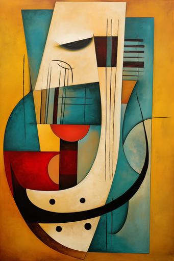 rough::4 abstract oil painting on rough canvas::2 painting of music instruments , in the style of dark yellow , orange and light turqouise, textural harmony, orderly symmetry, rough oil portraitures, bentwood, sleek, group material. an artistic painting of musical instruments, in the style of dark yellow and turquoise, balance and harmony, biomorphic, contemporary chicano, panel composition mastery, gentle expressions, textured expressions --ar 2:3 --s 50 --v 5.2