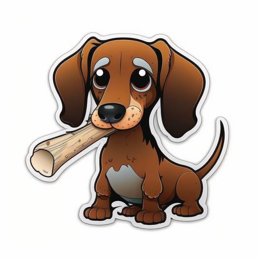 dachshund dog chewing a bone cartoon no shadow white background sticker