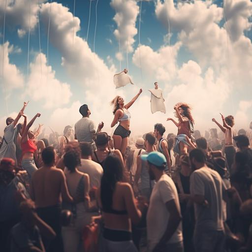 dancing people on a cloud in the sky