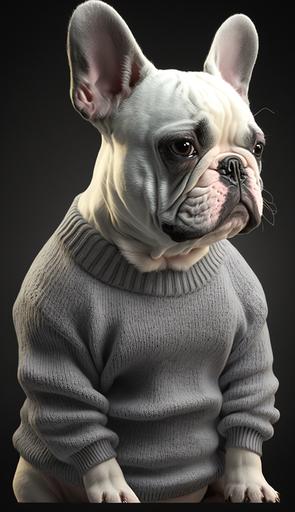danny davito french bulldog dog sweater, photorealism, 8k, uhd --ar 9:16