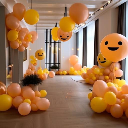design decoration with balloons for an event in a minimalist style, son's birthday, hyperrealism