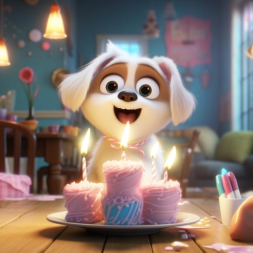 image of a funny pet blowing out candles in cartoon style The Secret Life of Pets