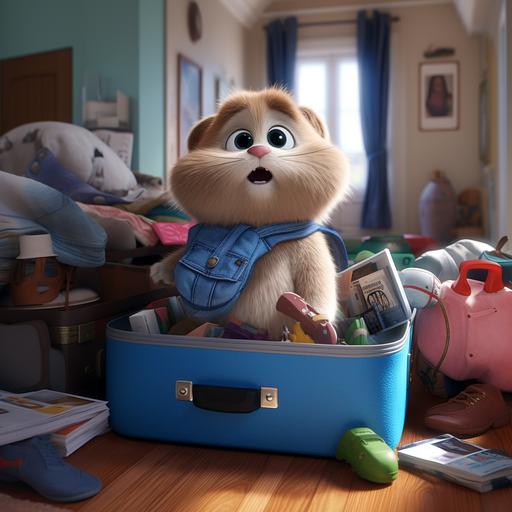 image of a funny pet who is a traveler in cartoon style the secret life of pets