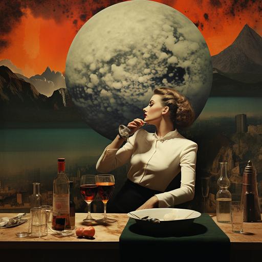 image of alcoholism in vintage poster style surrealism