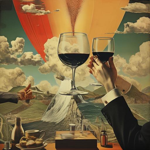 image of alcoholism in vintage poster style surrealism
