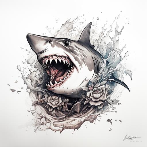 shark tattoo sketch black and white color on white background