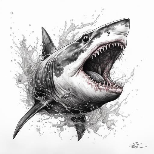 shark tattoo sketch black and white color on white background