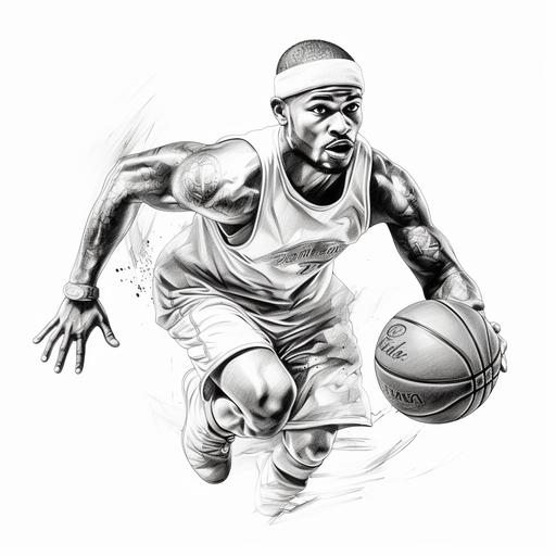 sketch tattoo basketball player black and white color on a white background