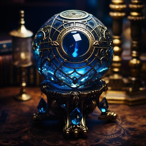 dark blue crystal ball, cosmic magical time control aesthetic, fantasy