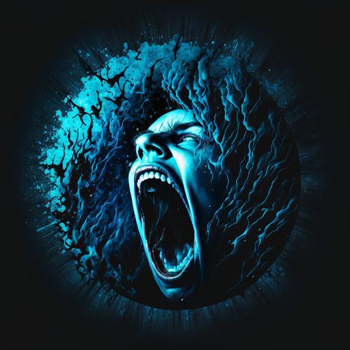 dark blue orb void background person inside screaming scary, profile picture art,