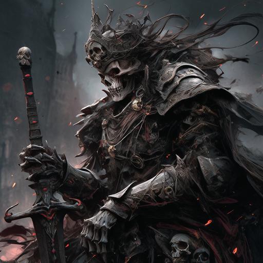 dark medieval chaos mad king in clown outfit defeated, his armour broken and shatter, anime style, dark fantasy, digital art, masterpiece painting, ultra detailed, ultra high definition, 3D shading, superior quality, complex design, hyper detailed, high contrast, --niji 5