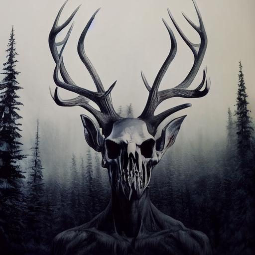 wendigo scary forest deer skull long antlers --test --creative --upbeta