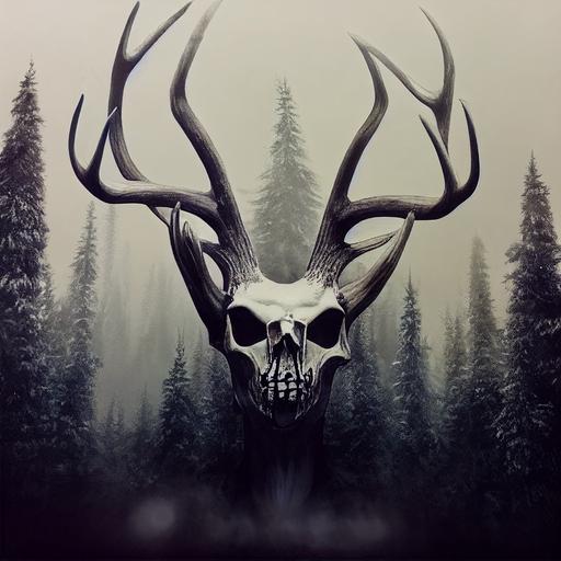 wendigo scary forest deer skull long antlers --test --creative --upbeta --upbeta