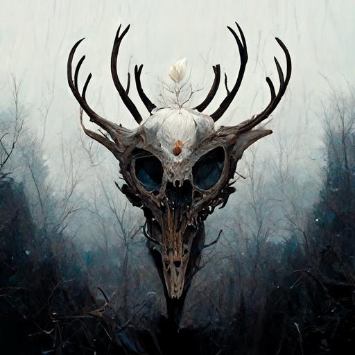 wendigo scary forest deer skull long antlers