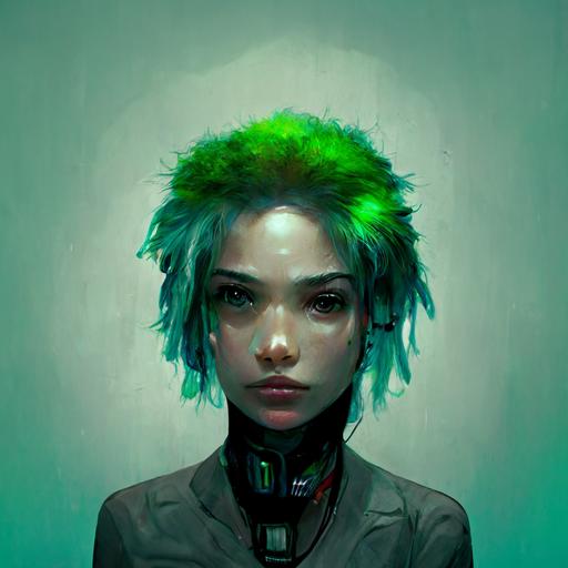 daster, human cyberpunk, in a gamer chair, green hair