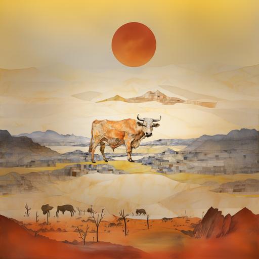 cow mooing in the distance scagliola idealized golden heart of the west western sunset twilight outline --ar 1:1