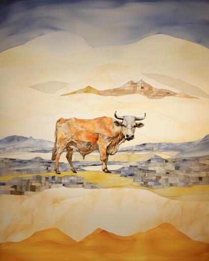 cow mooing in the distance scagliola idealized golden twilight heart of the west western sunset outline --ar 4:5