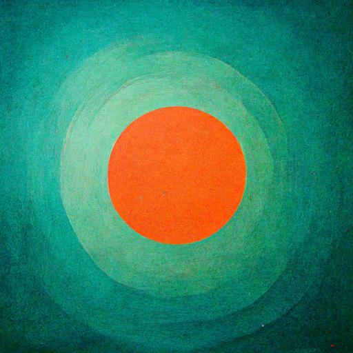 daydreaming light blue green happy memories in the big circle box, under the box which is very light orange waving smal dots wiev, surreatistic