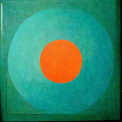 daydreaming light blue green happy memories in the big circle box, under the box which is very light orange waving smal dots wiev, surreatistic