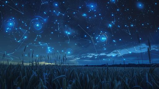 dazzling crop circles constellation cosmos dominates the sky seen from the night field --ar 16:9 --v 6.0