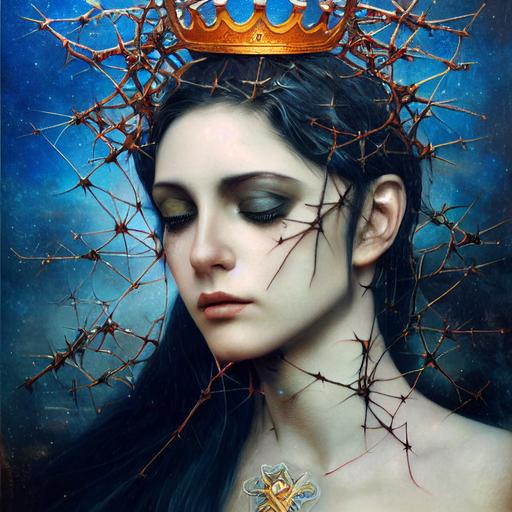 < < < FEMALE, TATTOO OF A CROSS WITH CROWN OF THORNS,COSMIC ENVIRONMENT by Karol Bak,FULL SHOT  --testp --upbeta