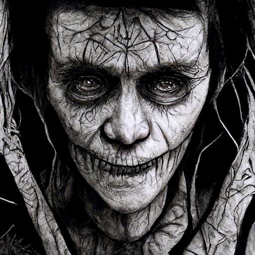 death by nightmare black veins black ink drawing 4k realistic face scary