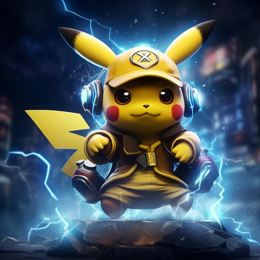 Create a Pikachu playing in League of Legends Background 8K logo esport
