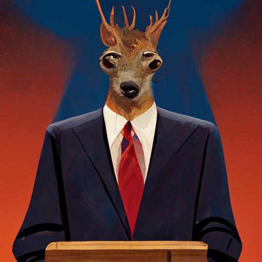 deer speaking at presidential debate podium