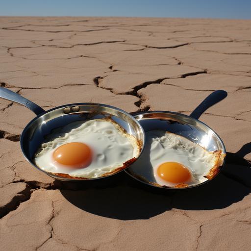 desertpunk style fried eggs cooked in the open sun on mirrored reflectors --s 50 --style raw