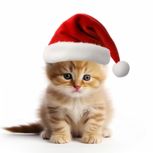 baby kitten with christmas hat, white background, ultra realistic