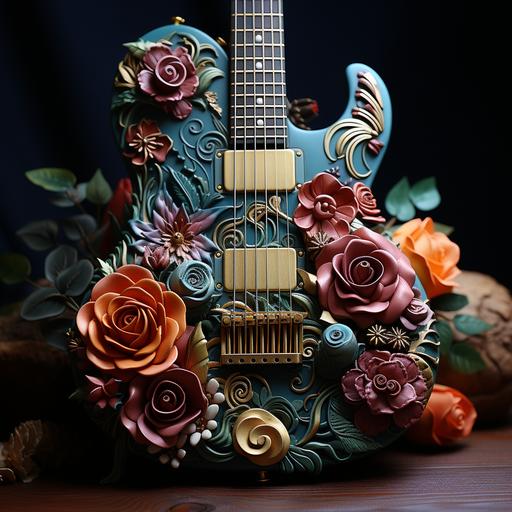 design electric guitar, skull, feminine, flower, realistic --s 750