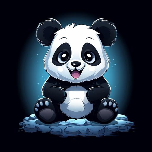 design for a t-shirt; Sweet smiling panda bear sitting on carpet reaching his hands to hug You; black background; cartoon style