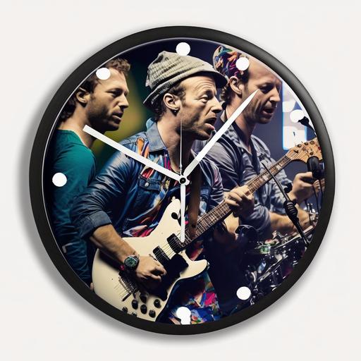 design ilustration clock with photo of Coldplay on stage