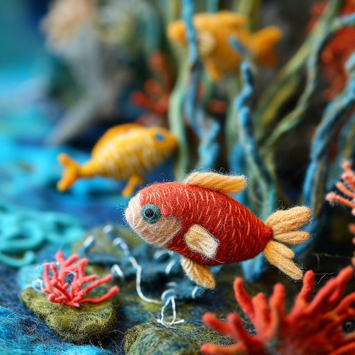 close up nature photography of needle felted coral reef fish --v 6.0