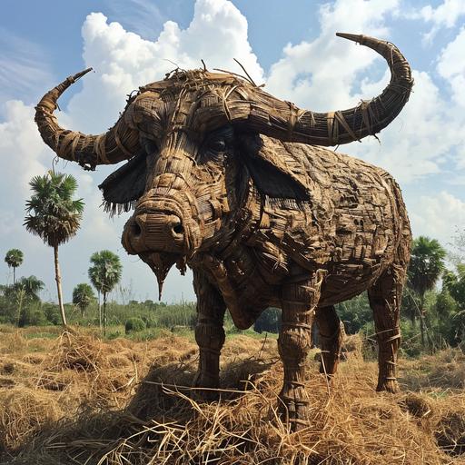 giant hollow woven organic rattan Trojan water buffalo Angkor Watt it was a rouge --v 6.0