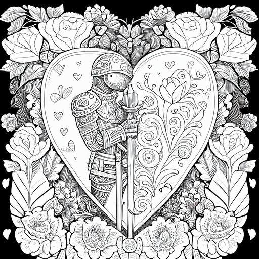 detailed intricate and interesting uncolored coloring book page in a valentines themed coloring book --q 2 --upbeta --v 4 --s 250