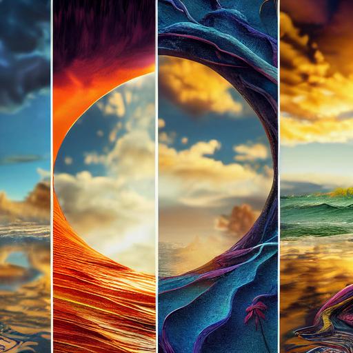 detailed tapestry rendition of 4 natural elements, symbolism of earth wind water fire, beautiful natural background scenery, 8k octane render, ultra-detailed imagery, --testp --creative --upbeta --upbeta