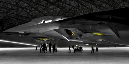 Interior Cavernous, Science Fiction, aircraft hanger, low light condition future aircraft, 7th Generation fighter, Stealth technology, shiny metal, Star wars, Sleek aerodynamic form, US Airforce, Skunk works, Lockheed Martin, Crew working, Techincians, diagnostic systems, engine test, Hypermaximalist, plastic surface, Cinematic Atmosphere, dramatic lighting, Hyper realistic, 8K Octane render, trending on Artstation, Syd Mead, Thom Tenery, Craig Mullins, John Berkey, Peter Morbacher, David Goodwin, Ecstatic Pixel, --w 512 --uplight