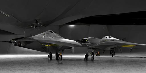 Interior Cavernous, Science Fiction, aircraft hanger, low light condition future aircraft, 7th Generation fighter, Stealth technology, shiny metal, Star wars, Sleek aerodynamic form, US Airforce, Skunk works, Lockheed Martin, Crew working, Techincians, diagnostic systems, engine test, Hypermaximalist, plastic surface, Cinematic Atmosphere, dramatic lighting, Hyper realistic, 8K Octane render, trending on Artstation, Syd Mead, Thom Tenery, Craig Mullins, John Berkey, Peter Morbacher, David Goodwin, Ecstatic Pixel, --w 512 --uplight