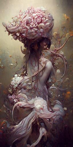 water nymph, beautiful face, jellyfish pen sketch, pale purple flowing tentacles, manga cover, mystical, dark gothic, stunning, dreamy, ethereal, hypermaximalist, elegant, ornate, luxury, elite, ominous, cgsociety, style of james jean, Elena Masci Alexis Franklin Tom Bagshaw and Spencer Tunick, cinematic, hyper-realistic, matte painting, enhanced :: dress made of flora, water lilies, carved angels and deities , action pose, violent, vengeful, insanely detailed and intricate, carved white marble, Mandelbulb fractal, sculpture, persian rug, art nouveau architecture, arabic scripture, by Zdzisław Beksiński tsutomu nihei, Peter mohrbacher :: complex cherry blossom, dreamy, cinematic lighting, Marc Simonetti, Patrick Turner, dark, angry, action pose, violent, vengeful, multiverse, Peter Mohrbacher, insanely detailed and intricate, golden ratio, hypermaximalist, elegant, ornate, luxury, elite, ominous, line details, visionary art, matte painting, cinematic, cgsociety, James jean, Brian froud, ross tran, trending on artstation, pierre auguste renoir, beautiful highly detailed --ar 1:2 --uplight --s 1250 --q 2