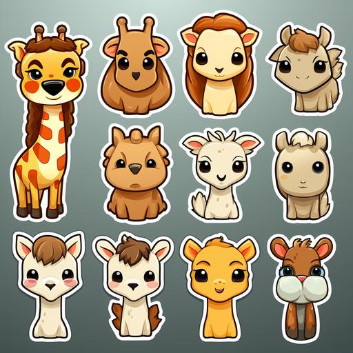 different giraffe sticker, cute happy kawaii style, colorful, clear outline, vector, contour, white background --no mockup, paint splatter --s 750 --v 5.2