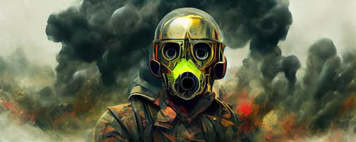digital art artificial intelligence illustration face head person soldier war apocalypse armageddon man combat mask gas gas mask protection respirator chemical danger safety nuclear toxic military gas mask radiation security disaster fear air photo realistic dramatic lightning cinematic --ar 5:2