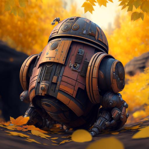 digital art of a star wars droid, all terrain, highly detailed, retro futuristic, 3/4 view, vibrant rich autumn colors, painting, sharp focus, rule of thirds, intricate details, dark fantasy, shallow depth of field::1.5 kitsch, ugly, oversaturated, grain, low-res, blurry, old, text, b&w, monochrome, collage, watermark, disfigured, out of frame, tiling, unrealistic, amateur art, matte, paper, bad proportions, photo frame, vignette, blender::-0.5,8k --q 2 --v 4