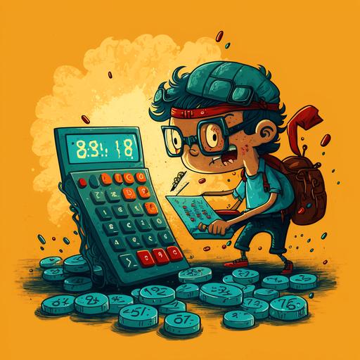 digital art of an indie funny shooting cartoon game calculating