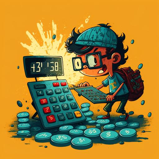 digital art of an indie funny shooting cartoon game calculating