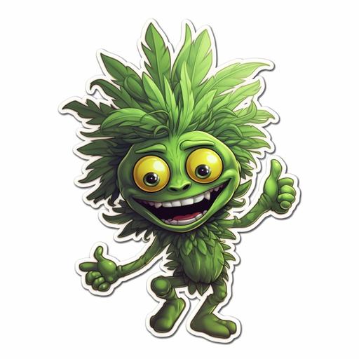 digital art, photo quality, cartoon weed character, unique, full color, sticker white background v5