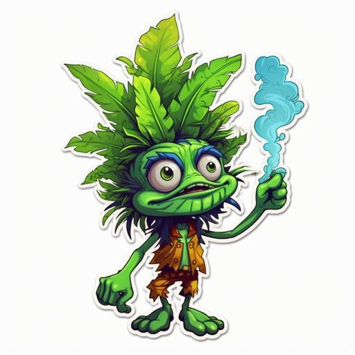 digital art, photo quality, cartoon weed character, unique, full color, sticker white background v5